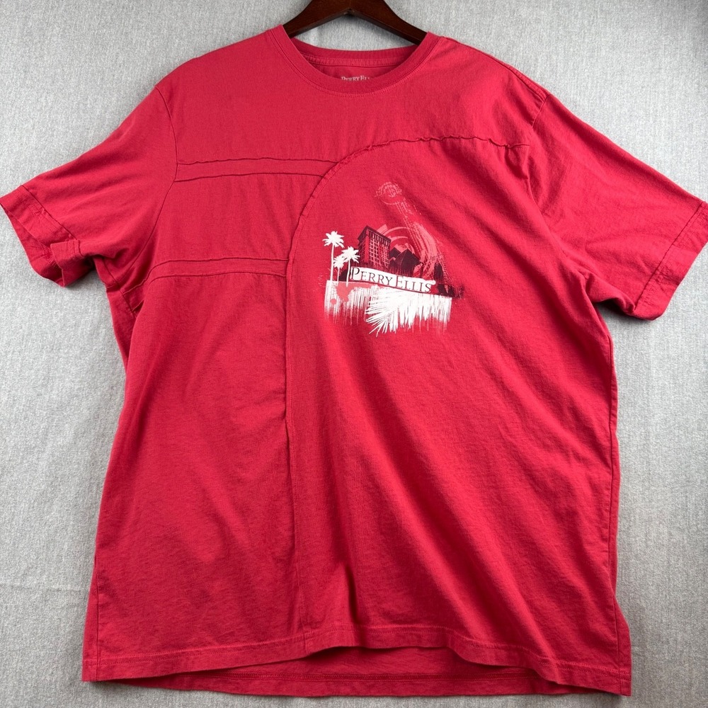 Perry Ellis T-Shirt Men's XXL Raspberry Red Graphic Short Sleeve NWT Cotton